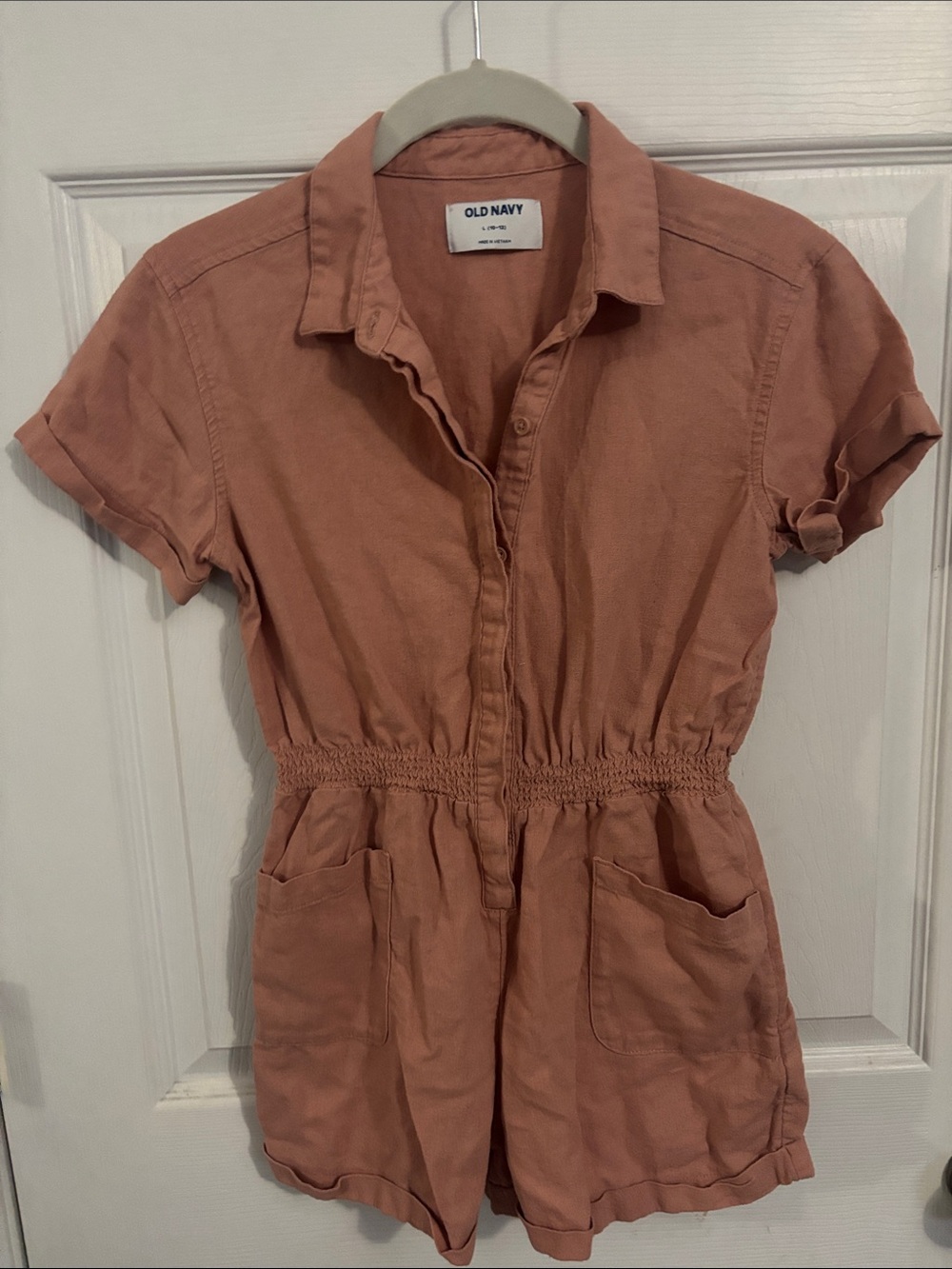Old Navy Mauve Rust Colored Short-Sleeve Collared One-Piece Romper